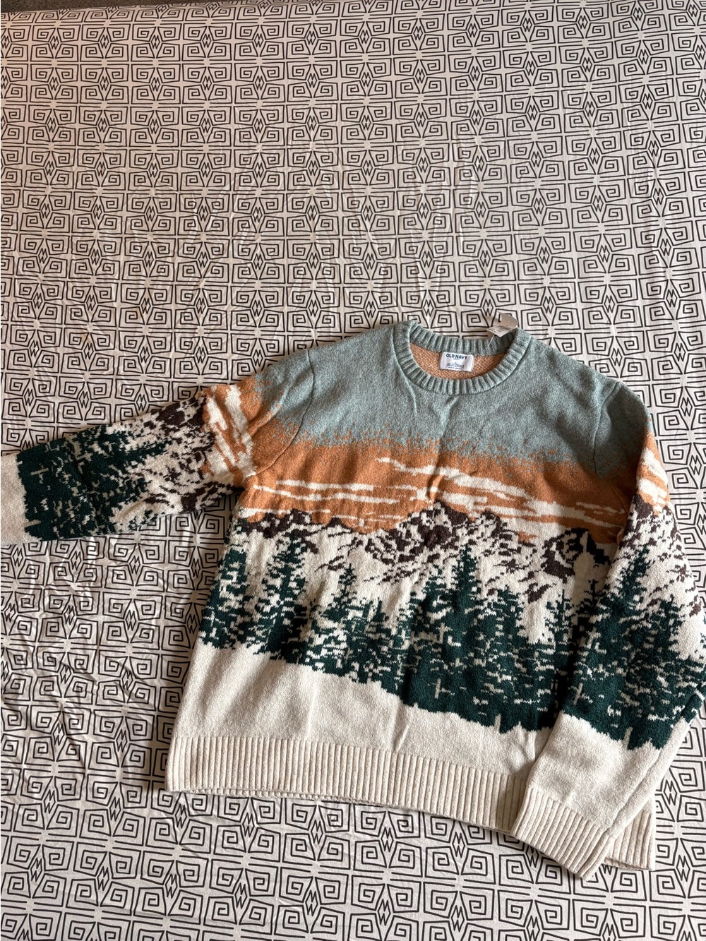 Old Navy Scenic Colorblock Crewneck Sweater - Sage, Orange, Cream, Dark Green - Picture 2 of 4